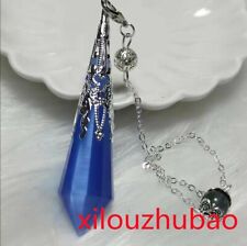 1PC Blue cat's eye stone quartz Crystal Dowsing pendulum Pendant reiki Healing picture