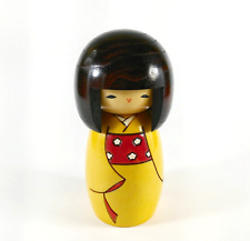 Kokeshi Wood Doll Painted Pyrography Japan Signed Vintage Collectible picture