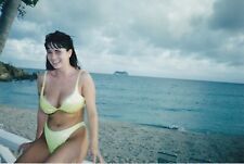 Vintage 1990's Found Photo - Sexy Woman In Yellow Bikini Poses & Smiles On Beach picture