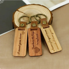 Custom Message Wood & Leather Keychain Personalized Laser Engraved Gift picture