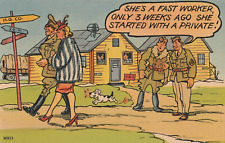 Vintage WW2 Postcard Army She's a Fast Worker Military Humor Comic Unposted picture