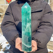 6.06LB Large Natural green fluorite obelisk quartz crystal energy column picture