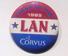 1985 CORVUS RESEARCH LAN ADVERTISEMENT BUTTON PIN - CYBER INSURANCE picture