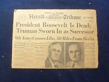 1945 APRIL 13 NEW YORK HERALD TRIBUNE NEWSPAPER-PRES ROOSEVELT IS DEAD - NP 6463 picture