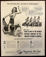 1941 FLEISCHMAN'S Yeast Vintage Print Ad Bikini Swimming Energy Drink Vitamin B picture