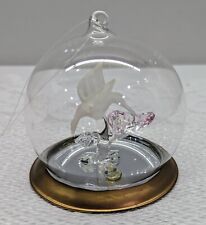 Lovely Vintage Dome Ornament w Felt Bottom, Glass Hummingbird & Flower Figurine  picture