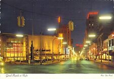 1967 MI Grand Rapids MONROE AVE Night NEON Oppenheimers Store MINT 4x6 postcard picture