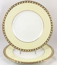 2 LUNCHEON PLATES VINTAGE MINTON CHINA COMMODORE S112 EMBOSSED GOLD ROPE CREAM picture