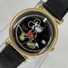 Pulsar Disney 044240 Mickey Mouse Watch Gold Tone Black Leather Band NEW BATTERY picture