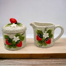 Vintage Sears Roebuck 1981 Strawberries Creamer Sugar Bowl Set With Lid Japan picture