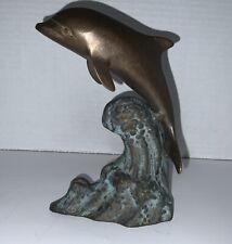 Vintage Bronze Leaping Dolphin Figure Water Sculpture 6.5