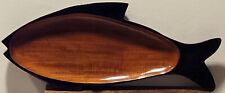 Large wooden hand sculpted fish shaped bowl tray snack table platter lacquered picture