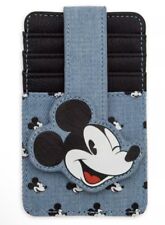 Disney Parks Mickey Mouse Denim Jean RFID Credit Card Holder Slim Wallet picture