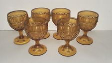 7 Vintage Amber Depression Glass Footed Wine Oval Floral Flower picture