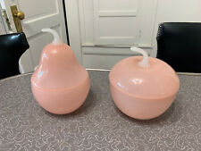 Rare Vintage Shapely French Pink Opaline Pear-form Covered Vanity dishes Bowls picture