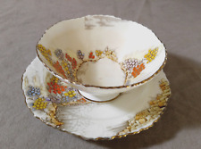 Vintage Royal Stafford Bowl/Cup Plate/Saucer Porcelain Set Floral Brown Scenery picture