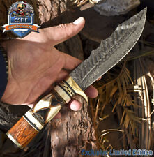 CSFIF Custom Bowie Knife Rain Drop Damascus Camel Bone and Wood Brass Guard EDC picture