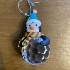 PENGUIN CHRISTMAS TREE ORNAMENT CLAY ART IRIDESCENT BALL ARTIC ANIMAL VINTAGE picture