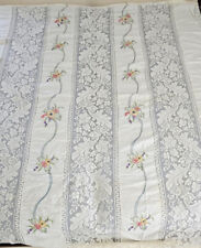 Vintage Antique Hand Embroidered w/ Lace Bed Coverlet Bedspread Tablecloth picture