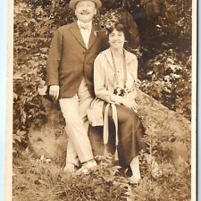 c1920s Cute Happy Couple Outdoors RPPC Smile Laughing Nice Teeth Real Photo A142 picture