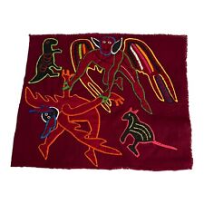 Vintage Kuna Indian Mola Folk Art Hand Stitched Antique Devil Dancing Dinosaur picture
