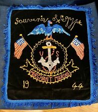 USA Merchant Marines 1944 WWII Souvenir Egypt Crewel Embroidered Black Velvet picture