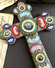 Massive Vintage Bronze Christian Cross Micromosaic Wall Hanging Italy picture