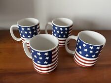 LOT OF 4  1997 Ralph Lauren HEARTLAND Patriotic Flag Coffee Mug 12 oz USA picture