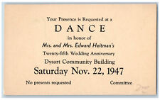 Dysart IA Postal Card Dance of Mr Mrs. Edward Heitman's Wedding Anniv. 1947 picture