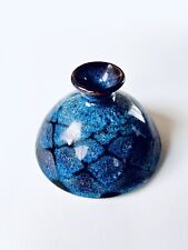 Vintage Tracy Dotson Pottery Glazed Blue Fish Scale Oil Lamp picture
