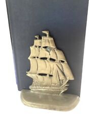 Vintage Brass Sail Ship Book Ends Nautical MCM Sailboat Marine Vessel picture