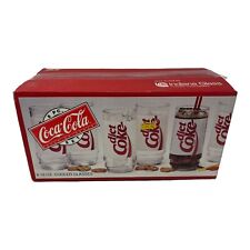 Vintage 1992 Coca Cola Diet Coke Glasses (8-16oz) By Indiana Glass NEW SEALED picture