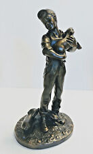 Heredities Vintage Resin Bronz Boy holding piglet Figurine P.Parsons picture