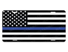 Thin Blue Line Police Metal Novelty Car License Plate Tag American Flag Support picture