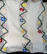 White Flower Rosette Crochet Lap Blanket 40” X 40” Hand Made Baby Crib Lovey picture