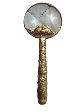 Beautiful Antique Ornate Brass and Glass Magnifying Glass Dragon  picture