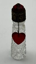Vintage Irice Perfume Bottle Jeweled Red Heart Dangle Czech 1930's picture