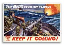 “Your Metal Save Our Convoys” 1943 Vintage Style WW2 War Poster - 16x24 picture