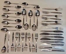 Vintage Stainless Steel Flatware Set with Single Rose Design, Set of 41 picture