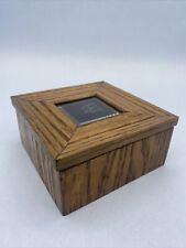 Vintage Hand Made Solid Oak Square Box Engraved Butterfly 🦋 On Lid Signed picture