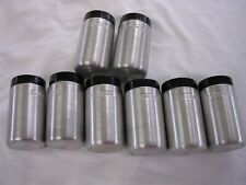 #TW Vintage Kromex Brushed Aluminum 8 Pc. Spice Shaker Set w/Black lids picture