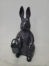Vintage Bronze Peter Rabbit Bunny Sculpture With Easter Basket Wearing Suit 9” picture