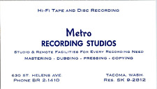 Vtg Business Card Metro Recording Studios 630 St Helens Ave Tacoma Washington picture
