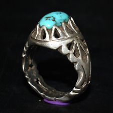 Antique Vintage Central Asian Silver Ring with Natural Turquoise Stone Bezel picture