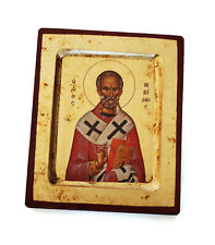Greek Russian Orthodox Handmade Wooden Icon Saint Nicholas 12.5x10cm picture