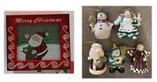 Holiday Treasures 4 Resin Christmas Ornaments Hand Crafted Wood Gift Box NEW picture