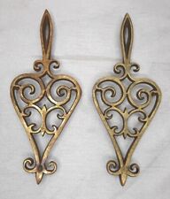 2 Antique Brass Trivets Filigree Pattern Victorian Heart   picture