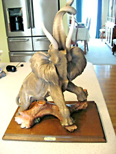 Vintage A. Belcari Beautiful Trumpeting Gray Elephant on a Log Figurine 7020 picture