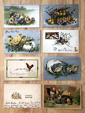 ANTIQUE EARLY 1900s LOT OF 8 EASTER CHICK POSTCARDS - 4 1 CENT FRANKLIN STAMPS picture