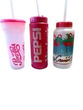 3 Pepsi Pink Water Bottle Cup Hardee's Runza Flamingos Vintage 1980's 1990's picture